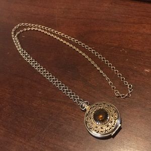 Vintage Avon Goldtone Filigree Smoky Quartz Locket